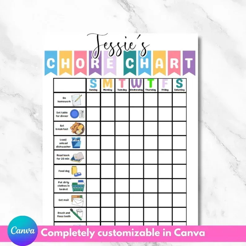 chore chart on granite countertop